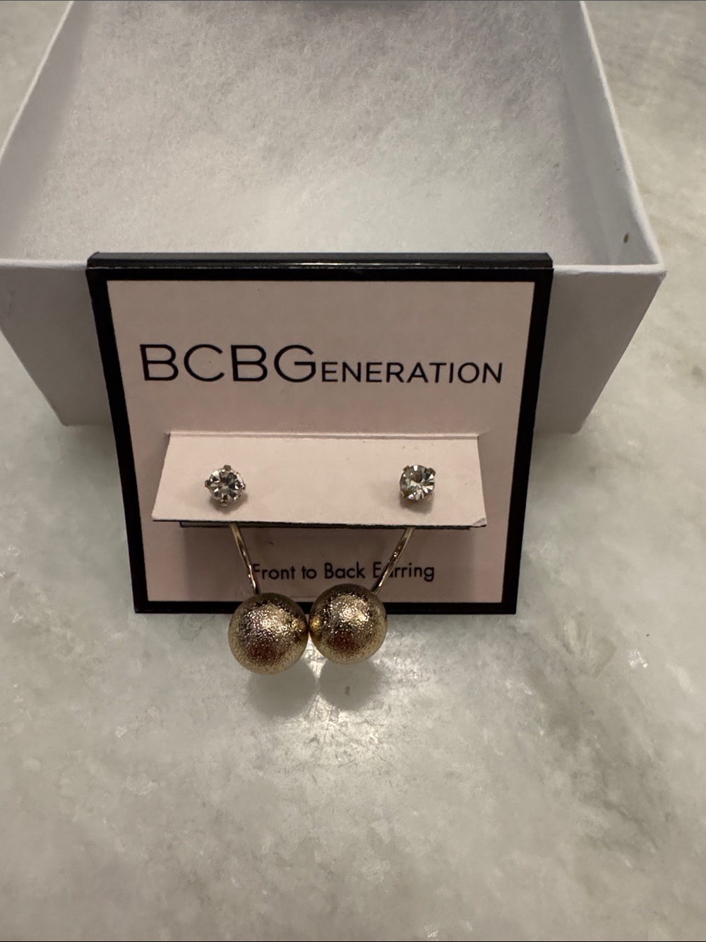 BCBGeneration Gold Ball and Clear Crystal Front-to-Back Earrings